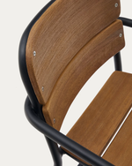 ALGUERET Stool Solid Eucalyptus Wood Natural Finish and Black Aluminum