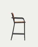 ALGUERET Stool Solid Eucalyptus Wood Natural Finish and Black Aluminum