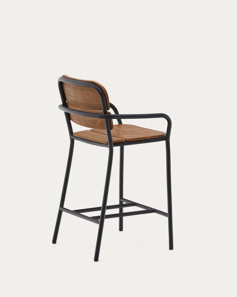 ALGUERET Stool Solid Eucalyptus Wood Natural Finish and Black Aluminum