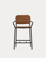 ALGUERET Stool Solid Eucalyptus Wood Natural Finish and Black Aluminum