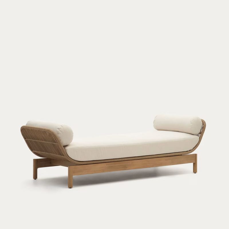 CATALINA Sun lounger, in beige cord and solid FSC acacia wood
