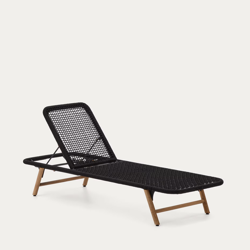 DANDARA Ležaljka s čeličnom konstrukcijom, bež užetom i nogama od punog bagremovog drva