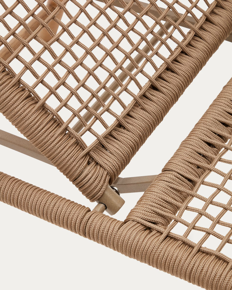 DANDARA Ležaljka s čeličnom konstrukcijom, bež užetom i nogama od punog bagremovog drva