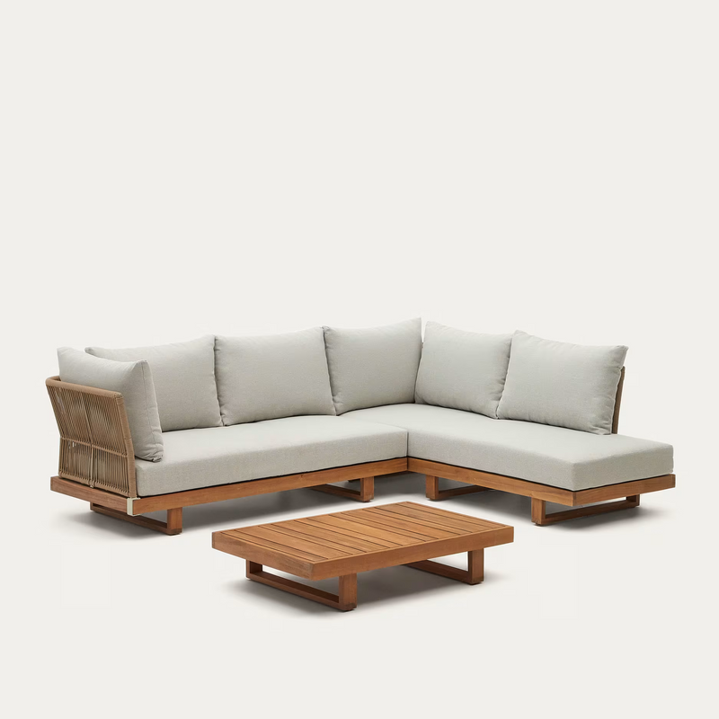 RACO 5 seater corner sofa and coffee table, made from solid acacia wood