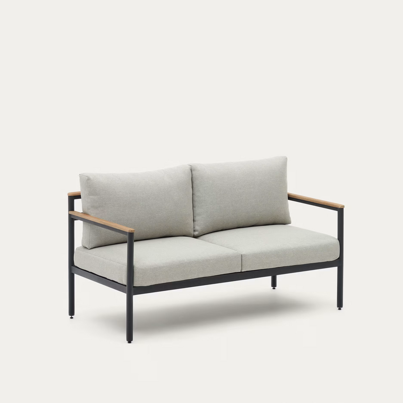 AIGUAFREDA Set - Dvosjed, 2 fotelje i stolić od sivog aluminija i bagrema