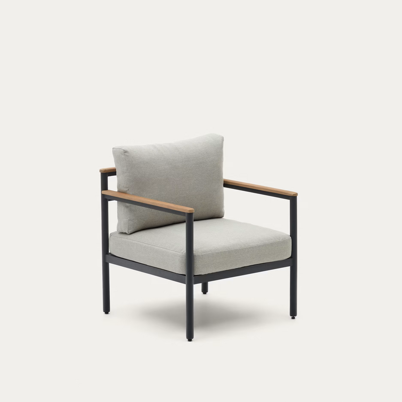 AIGUAFREDA Set - Dvosjed, 2 fotelje i stolić od sivog aluminija i bagrema