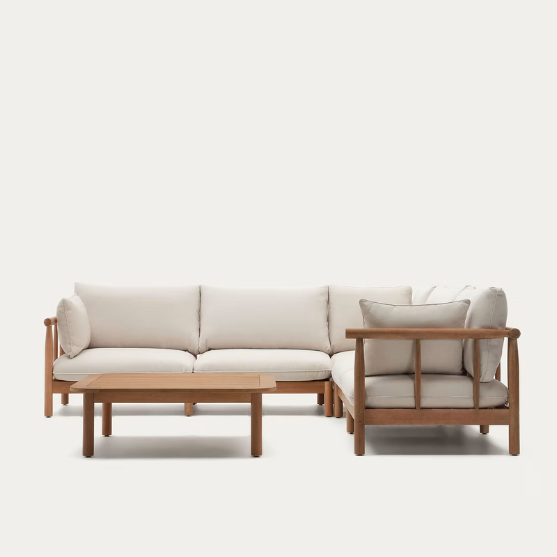 SACOVA Set of 5 seater corner sofa and coffee table made from solid eucalyptus wood