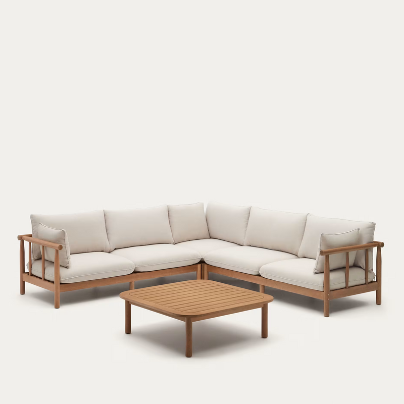 SACOVA Set of 5 seater corner sofa and coffee table made from solid eucalyptus wood