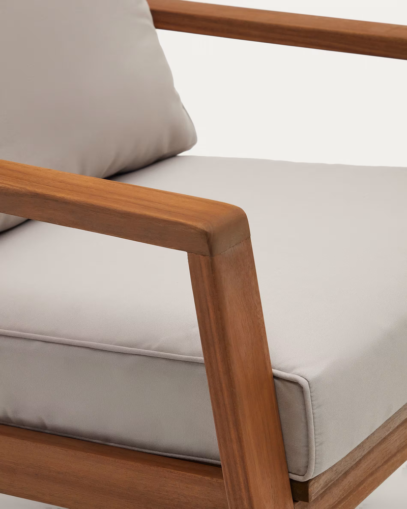 FRARES Set, 2 seater sofa, 2 armchairs & coffee table, made from solid acacia wood