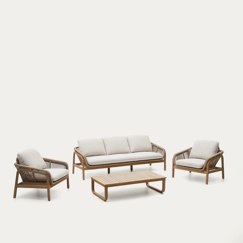 VELLANA Garnitura trosjed, 2 fotelje i stolić od punog bagrema