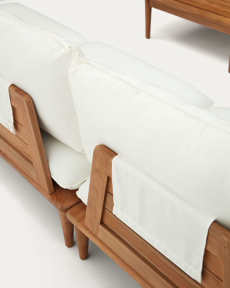 PORTITXOL Set od 2 kutne fotelje, 2 fotelje i 2 stolića od punog drva tikovine