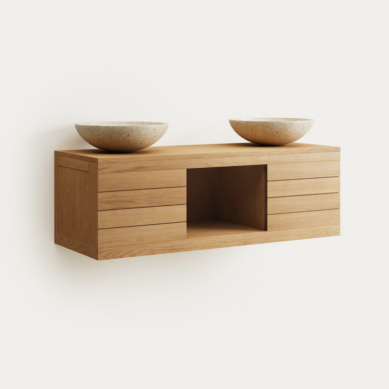 YENIT Bathroom furniture in solid teak wood with a natural finish, 120 x 45 cm
