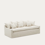 ZENIRA Sofa with removable cover and beige cotton and linen cushions, 230 cm