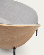 EAMY Light grey armchair in an ash wood veneer with a natural finish and black metal