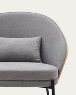 EAMY Light grey armchair in an ash wood veneer with a natural finish and black metal