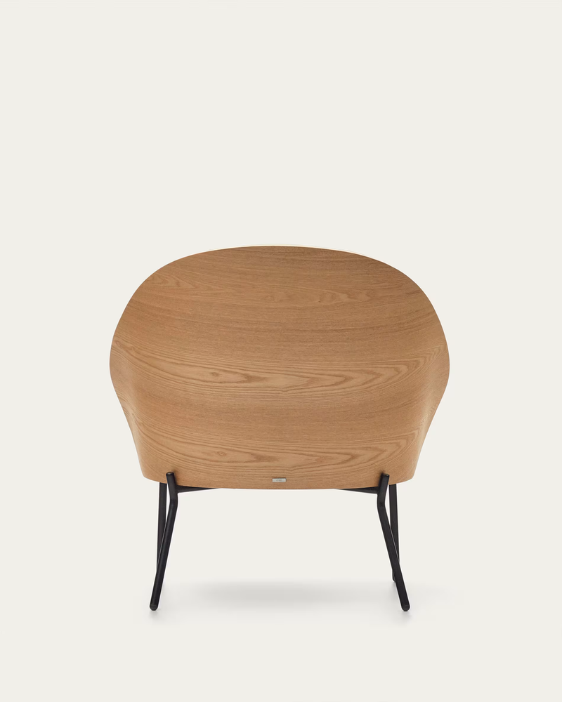 EAMY Light grey armchair in an ash wood veneer with a natural finish and black metal