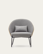 EAMY Light grey armchair in an ash wood veneer with a natural finish and black metal