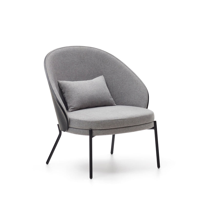 EAMY Light grey armchair in an ash wood veneer with a black finish and black metal