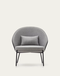 EAMY Light grey armchair in an ash wood veneer with a black finish and black metal