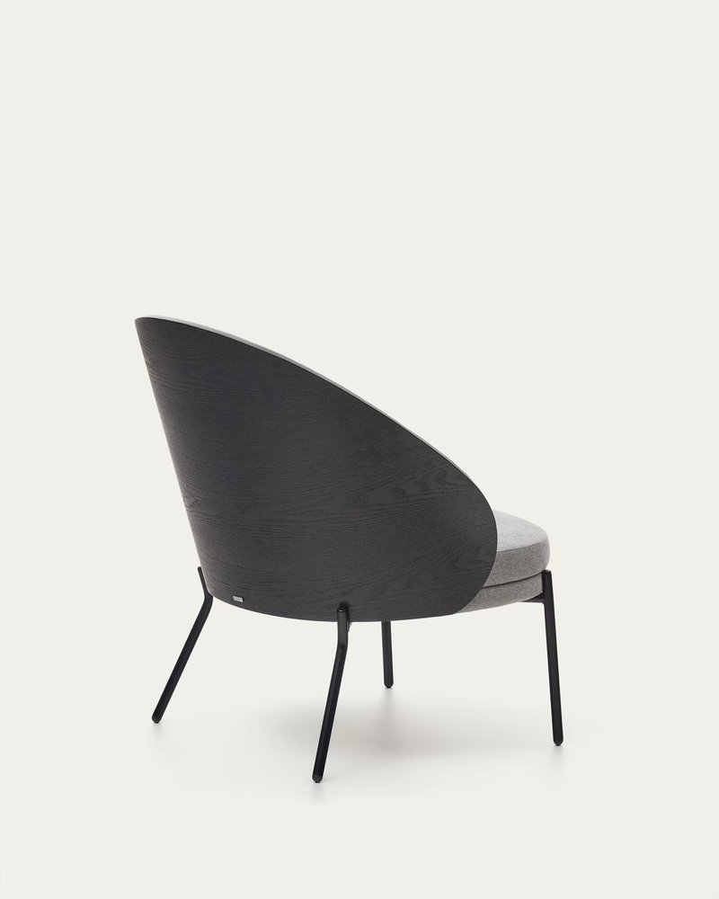 EAMY Light grey armchair in an ash wood veneer with a black finish and black metal