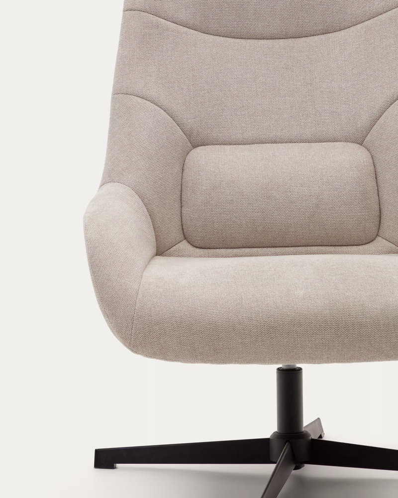 CELIDA Swivel armchair in beige chenille and steel with black finish