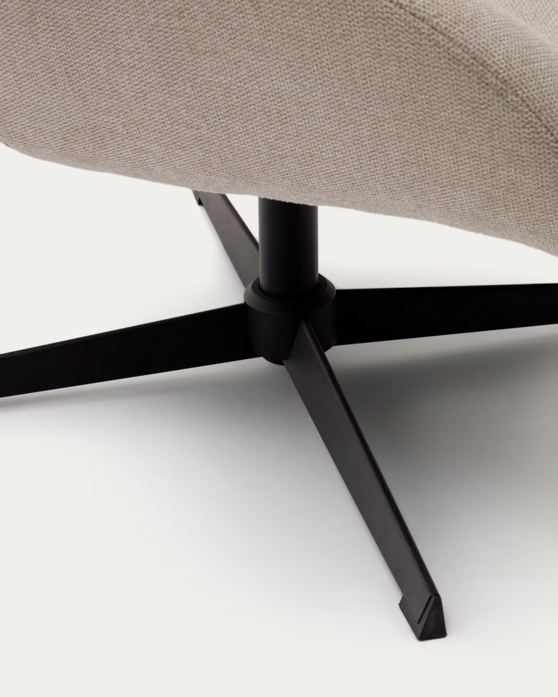 CELIDA Swivel armchair in beige chenille and steel with black finish