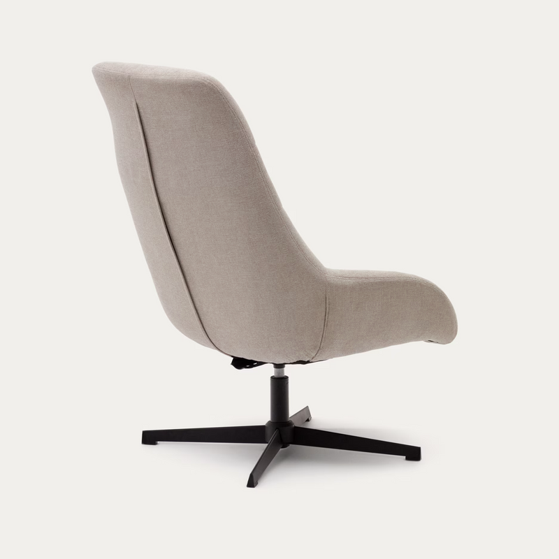 CELIDA Swivel armchair in beige chenille and steel with black finish