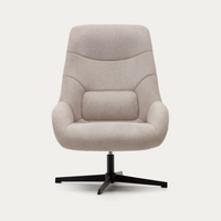 CELIDA Swivel armchair in beige chenille and steel with black finish