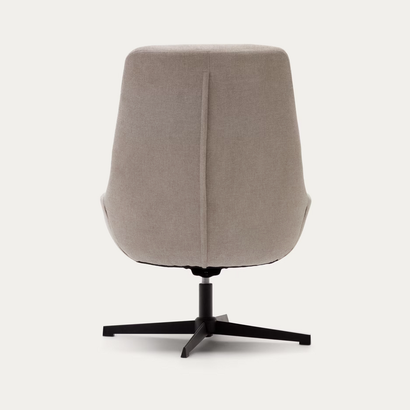 CELIDA Swivel armchair in beige chenille and steel with black finish