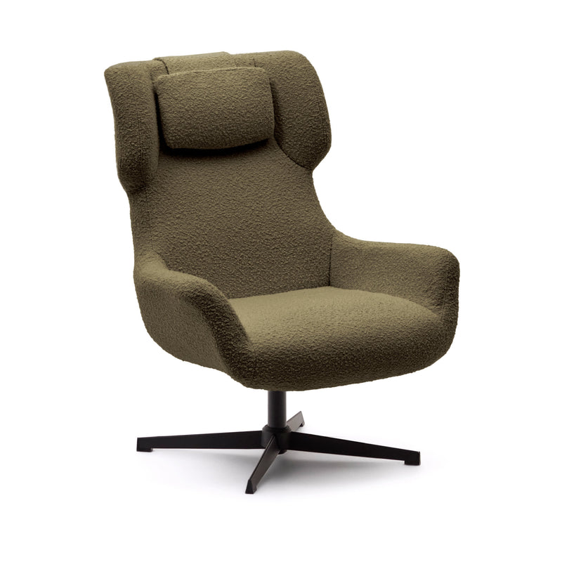 ZALINA Swivel armchair in bouclé and steel with black finish