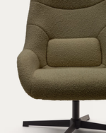CELIDA Swivel armchair in beige chenille and steel with black finish