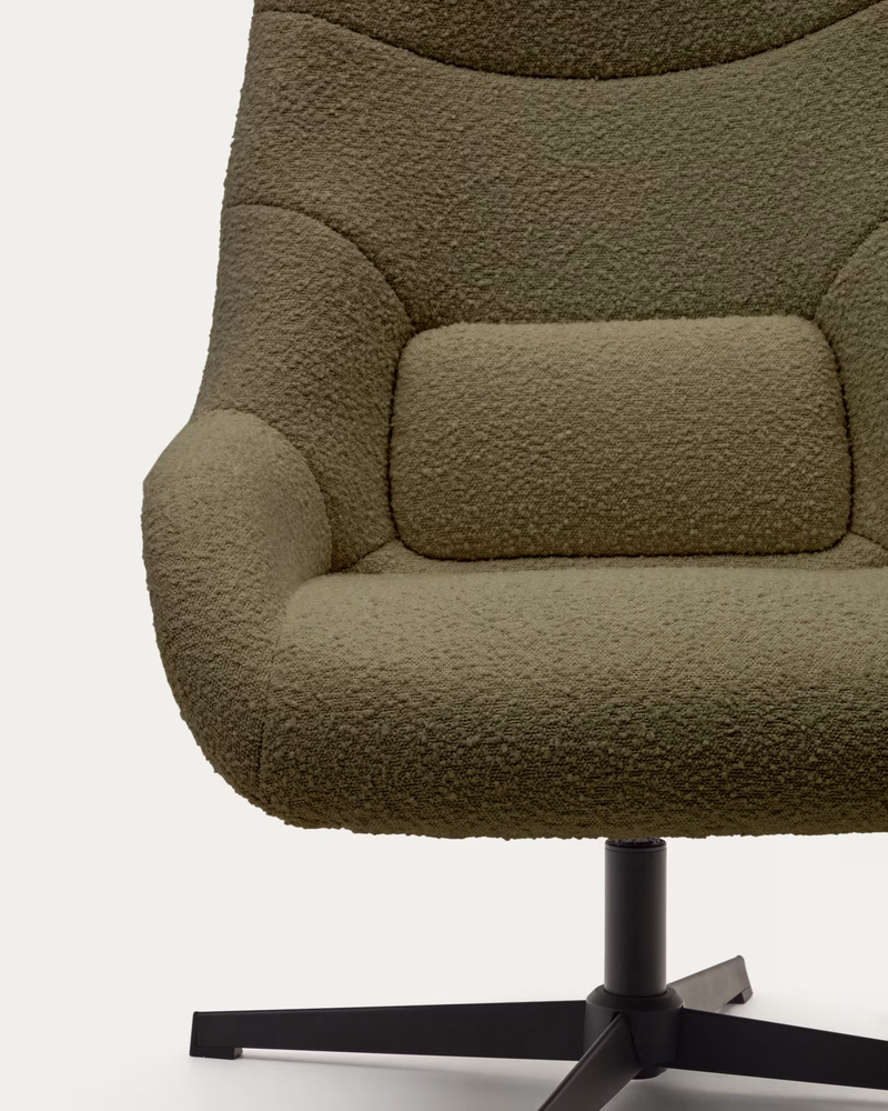 CELIDA Swivel armchair in beige chenille and steel with black finish
