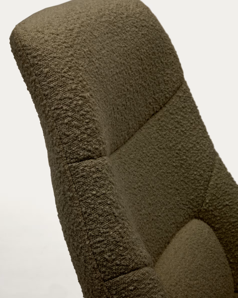 CELIDA Swivel armchair in beige chenille and steel with black finish