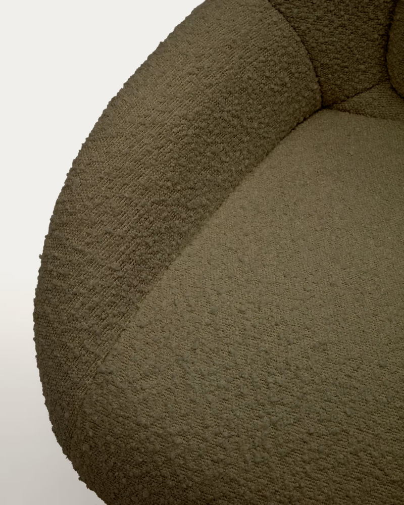 CELIDA Swivel armchair in beige chenille and steel with black finish