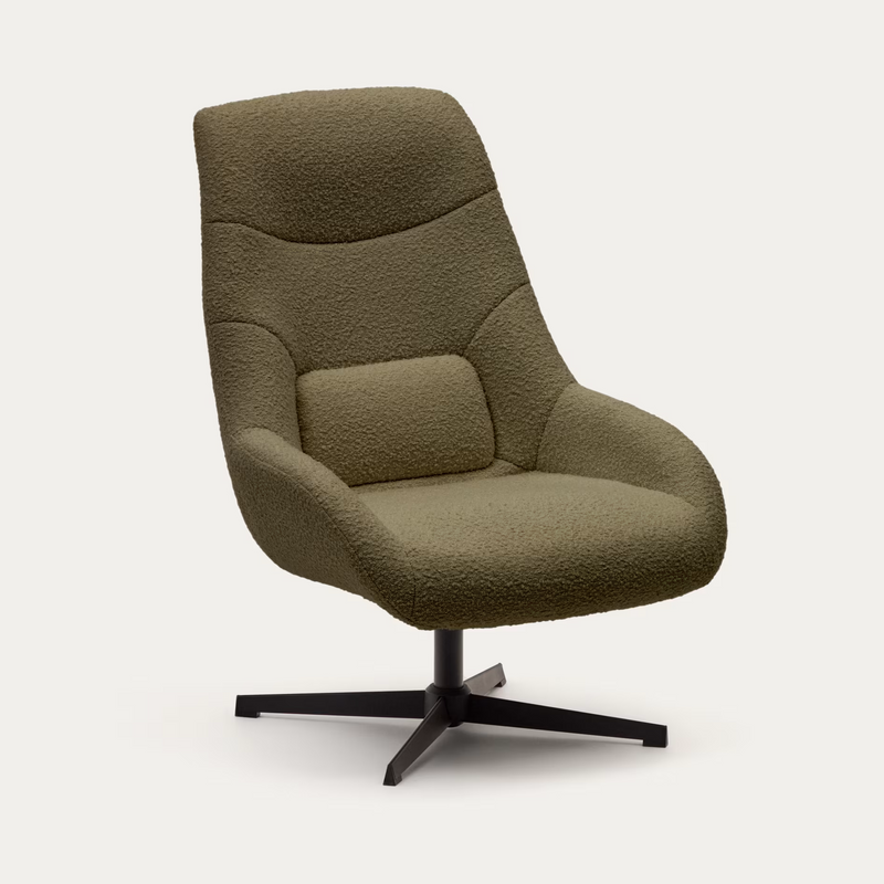 CELIDA Swivel armchair in beige chenille and steel with black finish