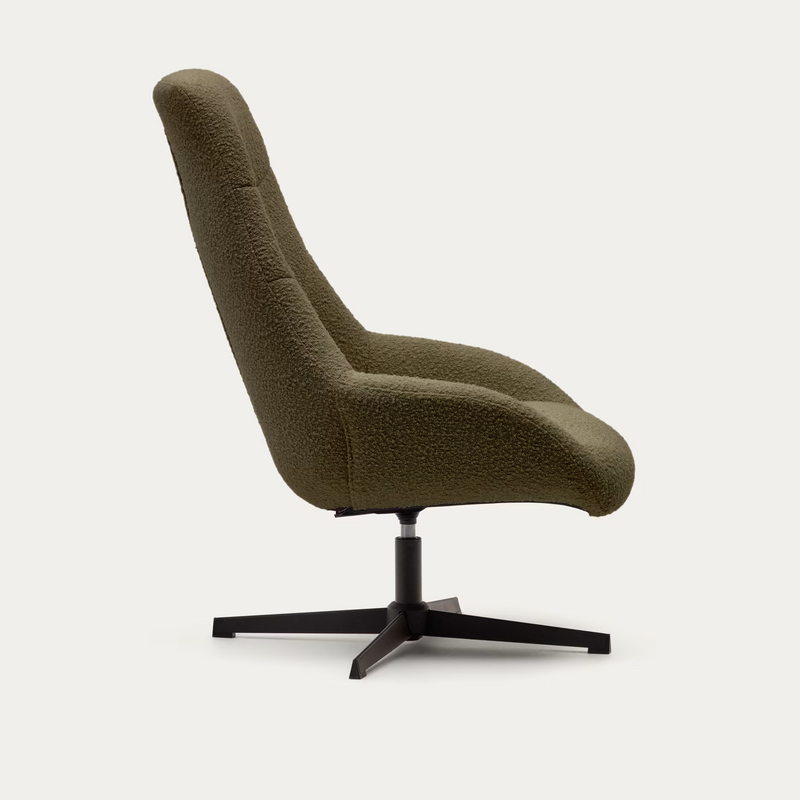 CELIDA Swivel armchair in beige chenille and steel with black finish