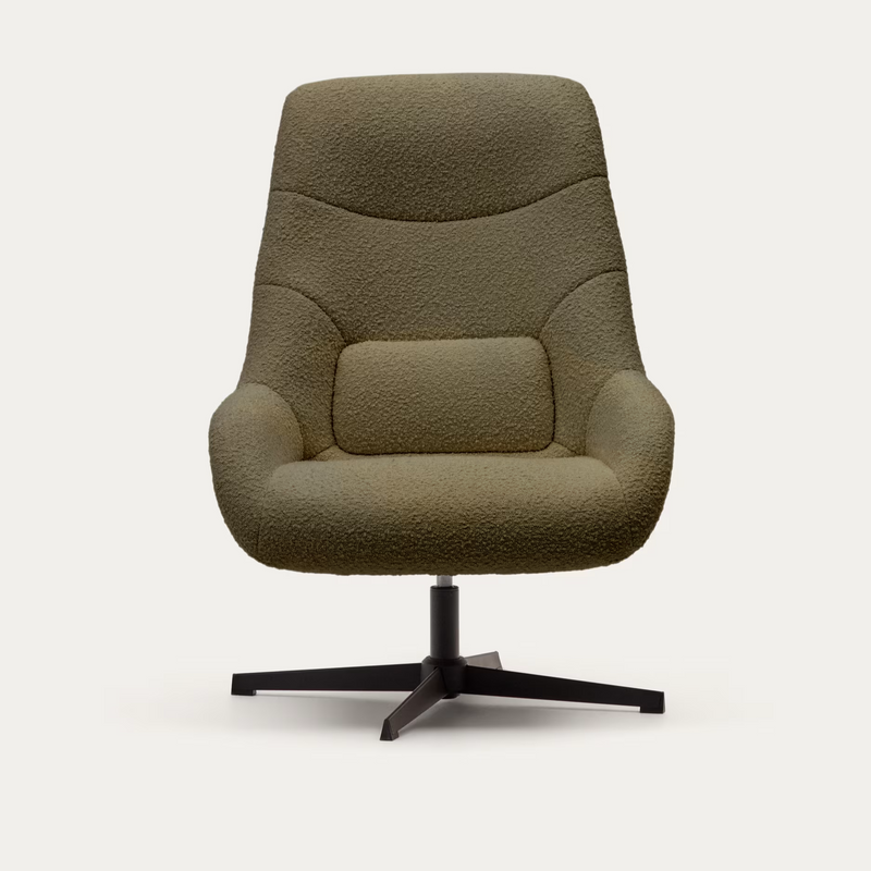 CELIDA Swivel armchair in beige chenille and steel with black finish