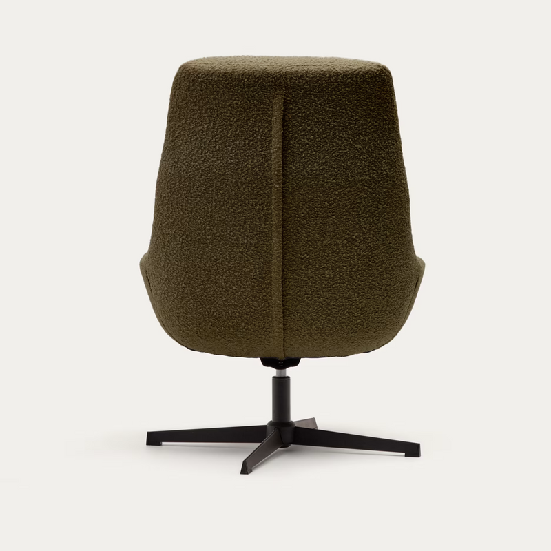 CELIDA Swivel armchair in beige chenille and steel with black finish