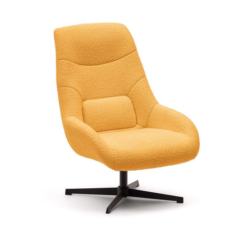 CELIDA Swivel armchair in bouclé and steel with black finish