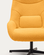 CELIDA Swivel armchair in beige chenille and steel with black finish