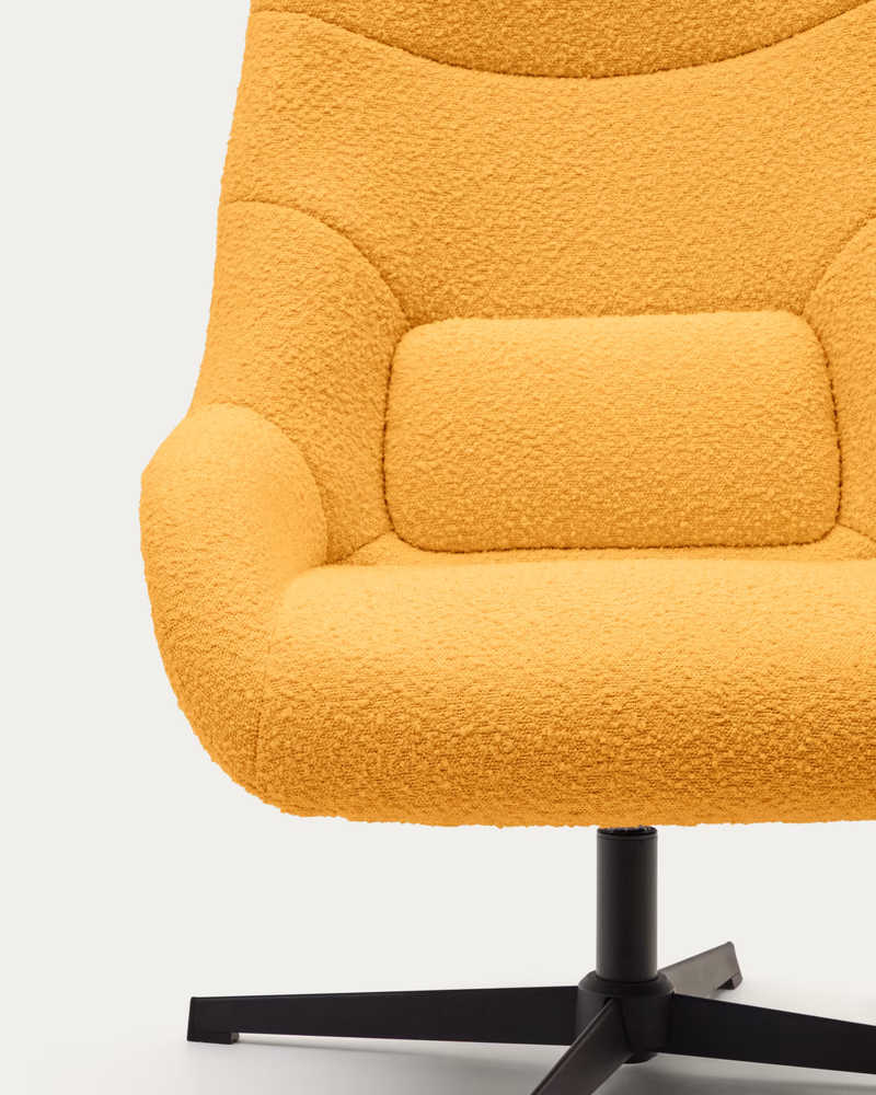 CELIDA Swivel armchair in beige chenille and steel with black finish