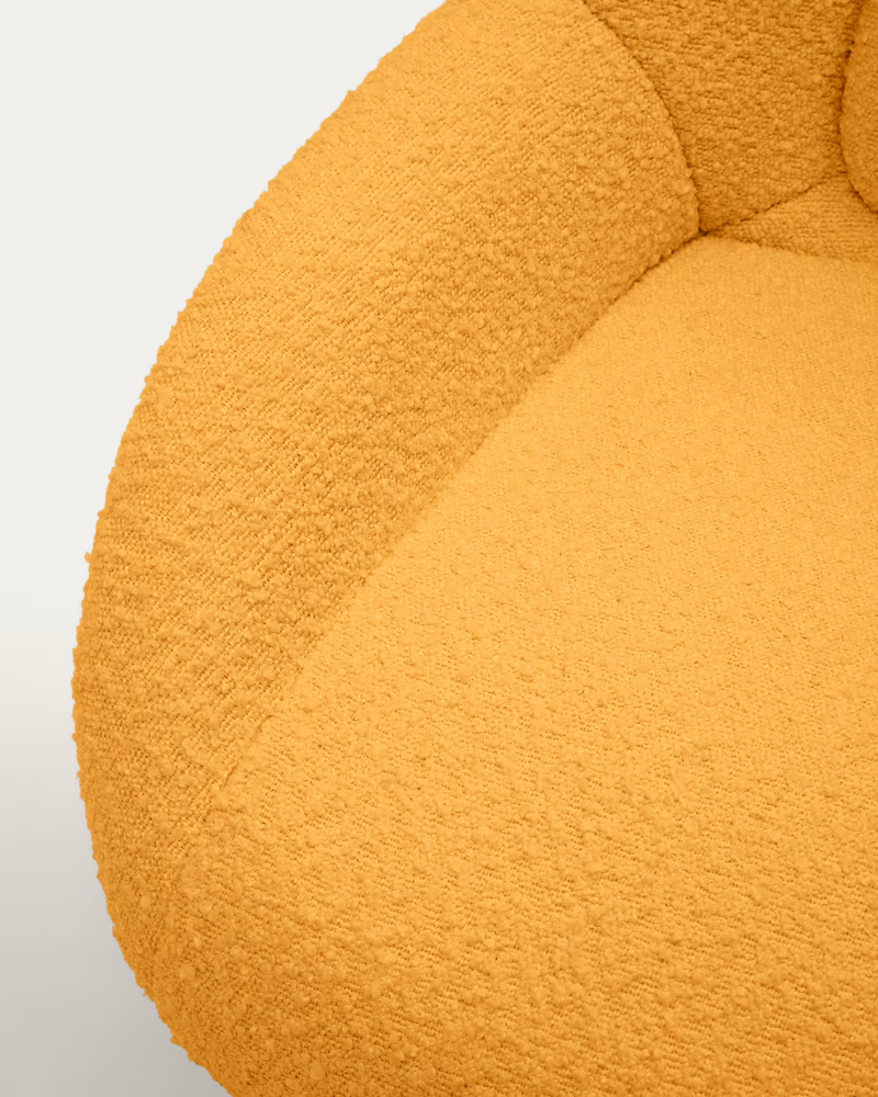 CELIDA Swivel armchair in beige chenille and steel with black finish