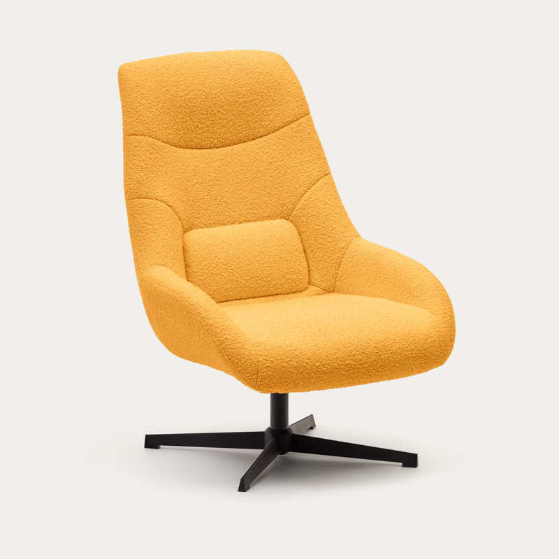 CELIDA Swivel armchair in beige chenille and steel with black finish