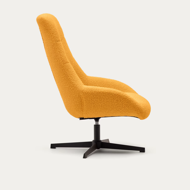 CELIDA Swivel armchair in beige chenille and steel with black finish