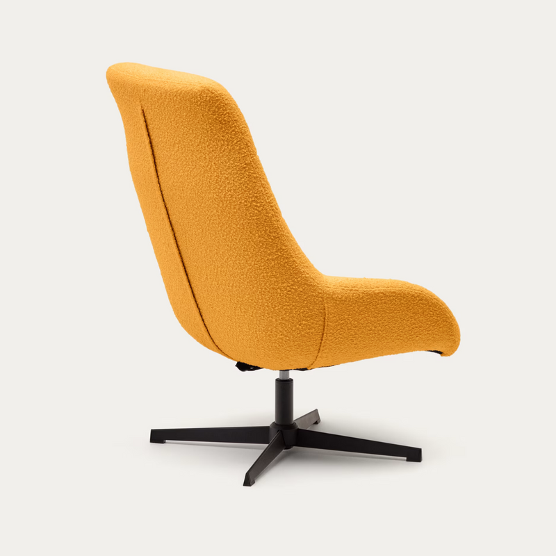 CELIDA Swivel armchair in beige chenille and steel with black finish