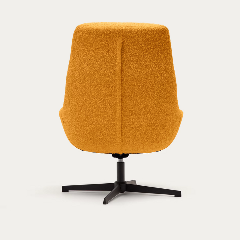 CELIDA Swivel armchair in beige chenille and steel with black finish