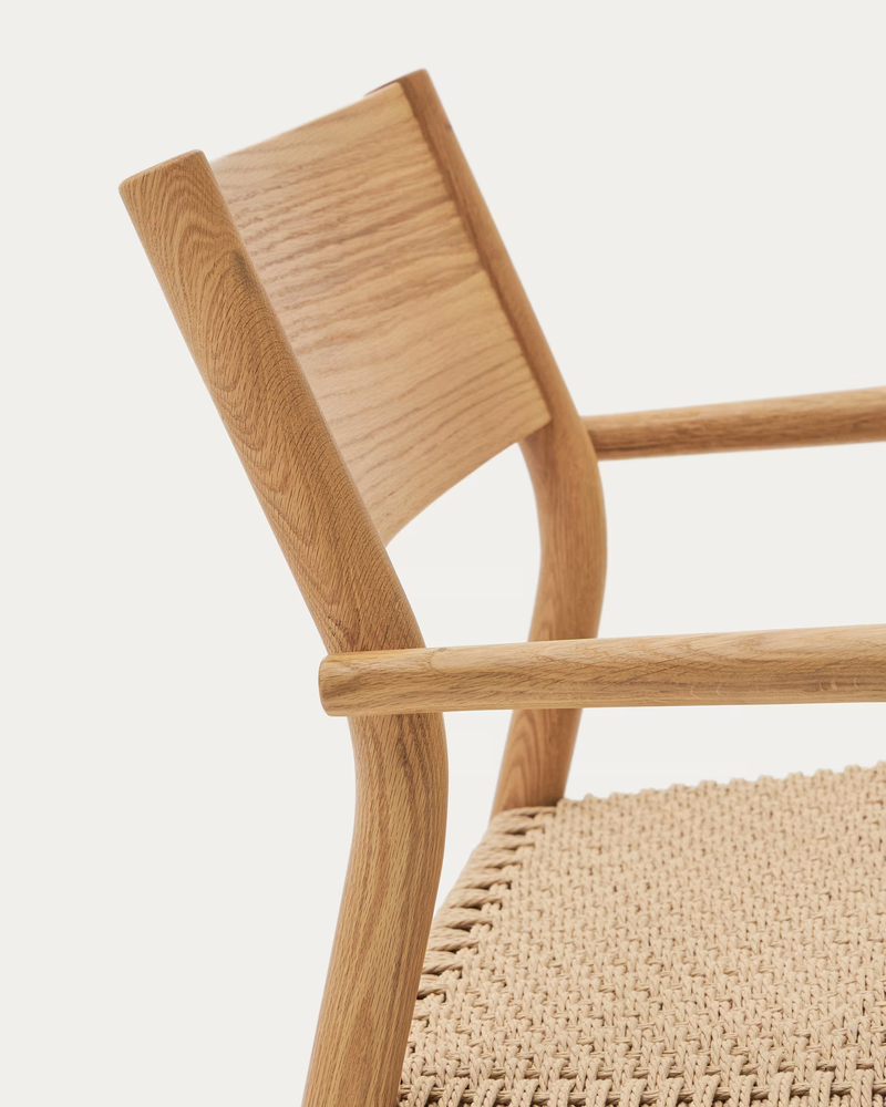YALIA Armchair in natural solid oak with paper rope seat