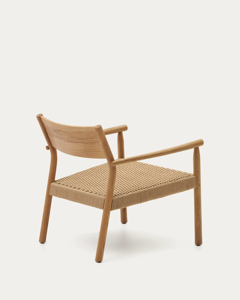 YALIA Armchair in natural solid oak with paper rope seat