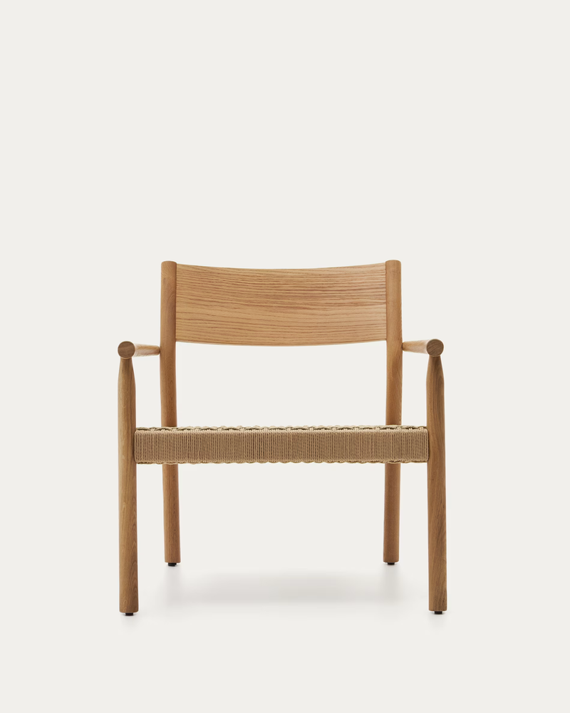 YALIA Armchair in natural solid oak with paper rope seat