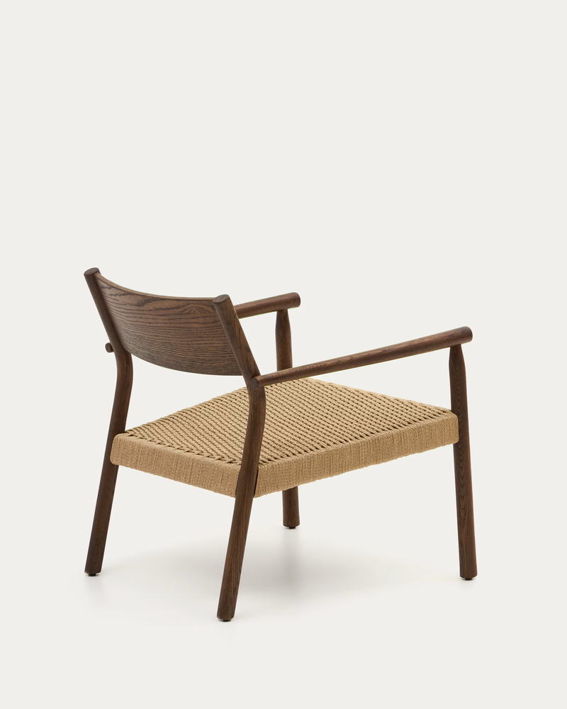 YALIA armchair in solid oak with a walnut finish and paper rope seat